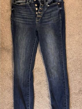 Judy Blue Women's Dark Wash Button-Fly Skinny Jeans - Dark Blue